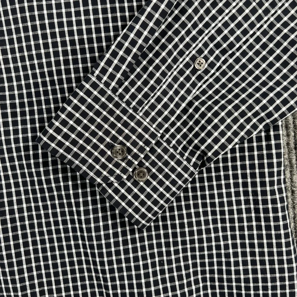 Banana Republic Shirt Mens Large Black Check Long Sleeve Button Up Athletic Fit